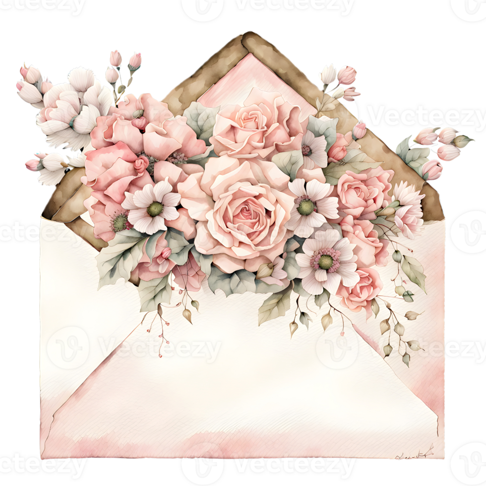 AI generated Watercolor rusty old element of letter and flowers. png
