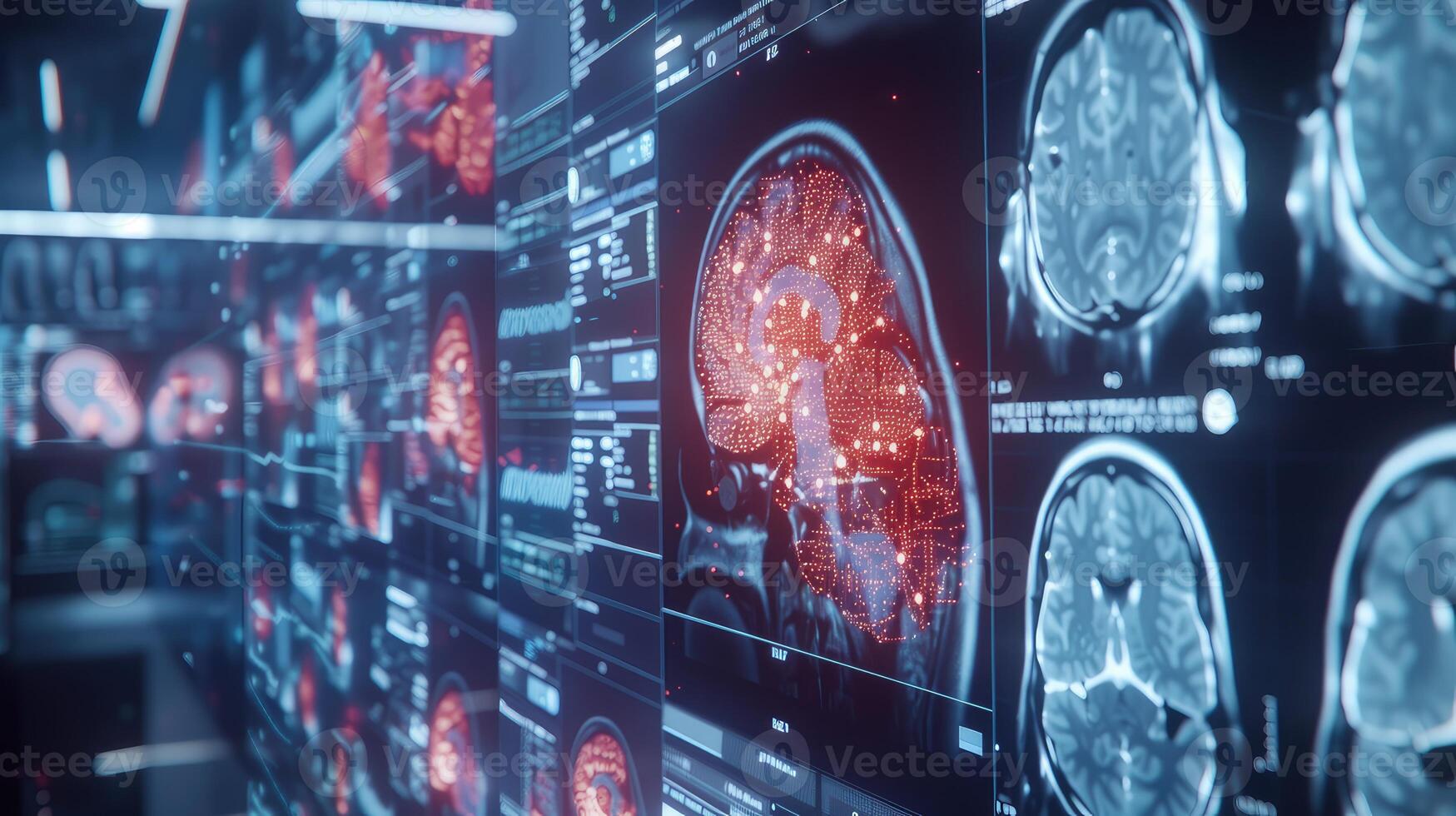 AI generated perspective vision and artificial intelligence in healthcare, showcasing the analysis of X-rays or diagnosis of diseases with unprecedented accuracy. photo