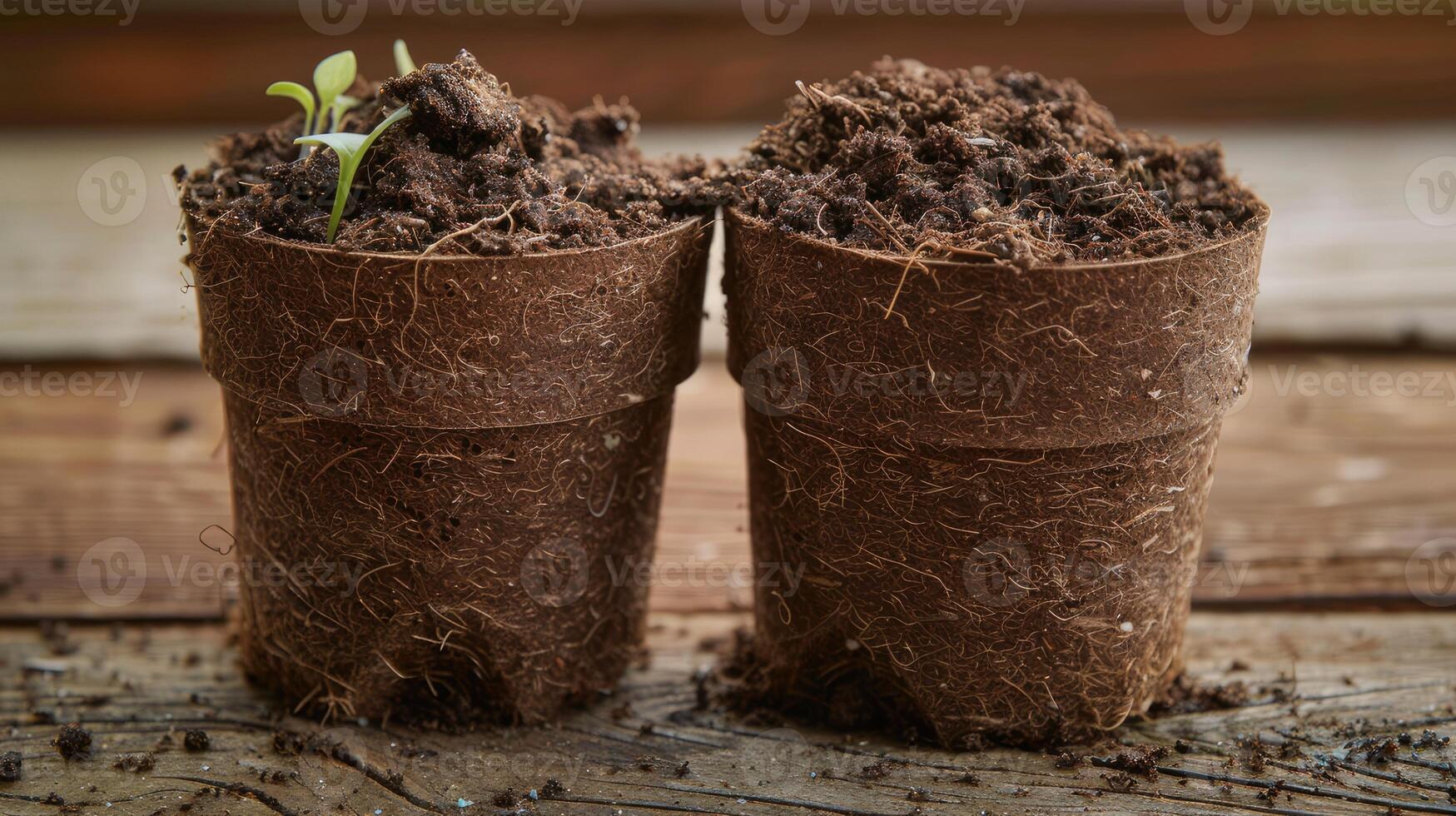 AI generated vegetable seeds with a mix of coco coir, peat, and perlite, showcasing the essential components of a healthy and fertile growing medium in a gardening setting. photo