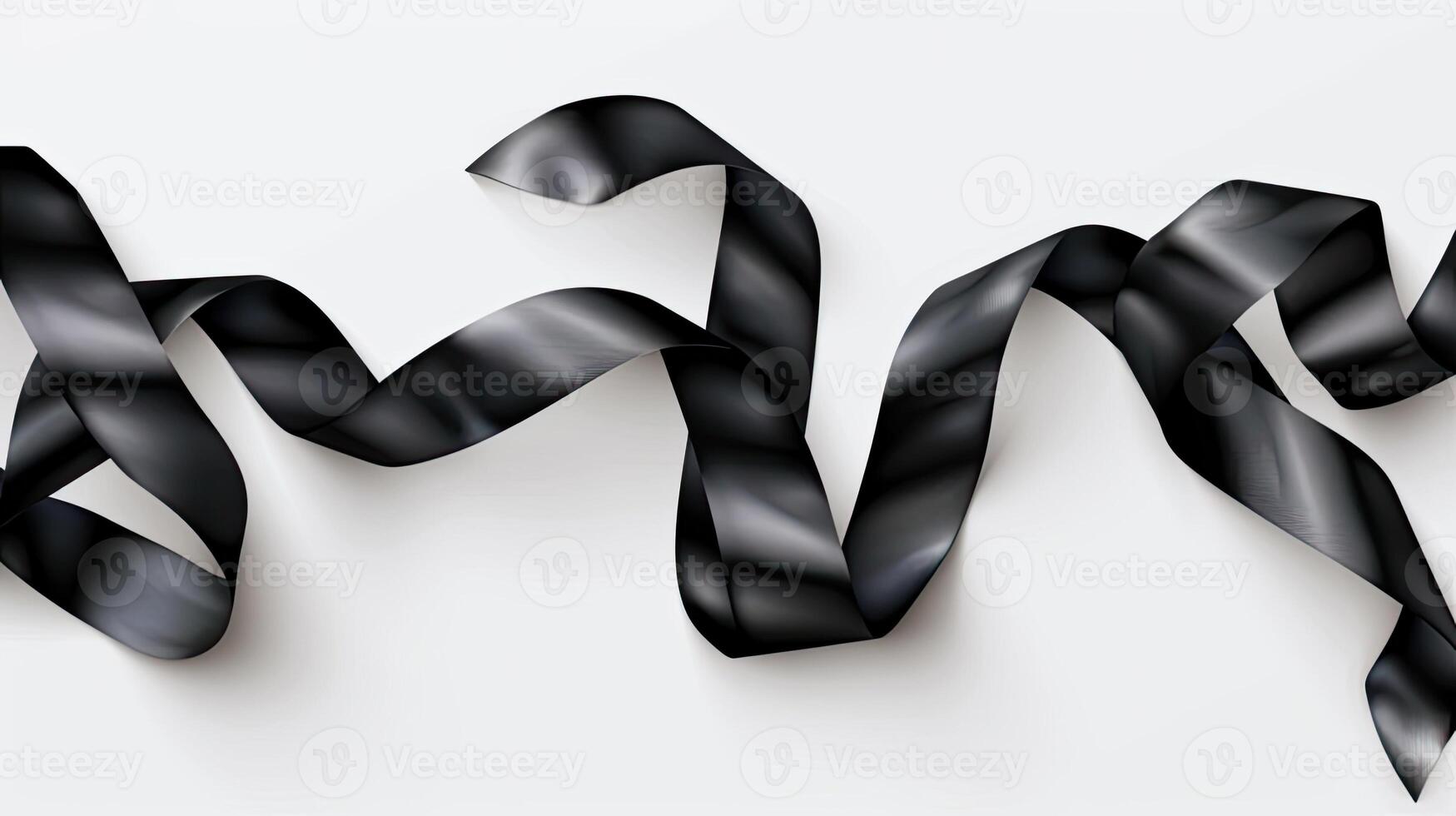 AI generated black ribbons against a pristine white background, rendered with precision, exuding simplicity and sophistication. photo