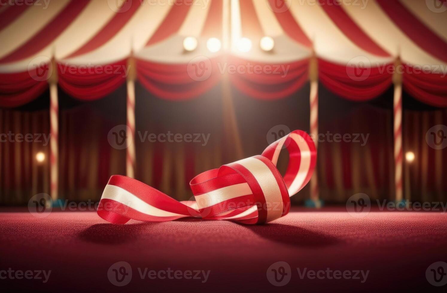 AI generated World Circus Day, circus tent inside, circus arena, gymnastics tape close-up, sports equipment, leisure and entertainment for children photo