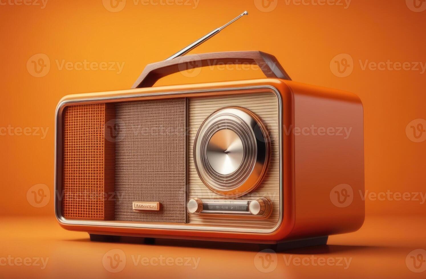 ai generado internacional medios de comunicación día, mundo aficionado radio día, antiguo radio, retro radio, naranja antecedentes foto