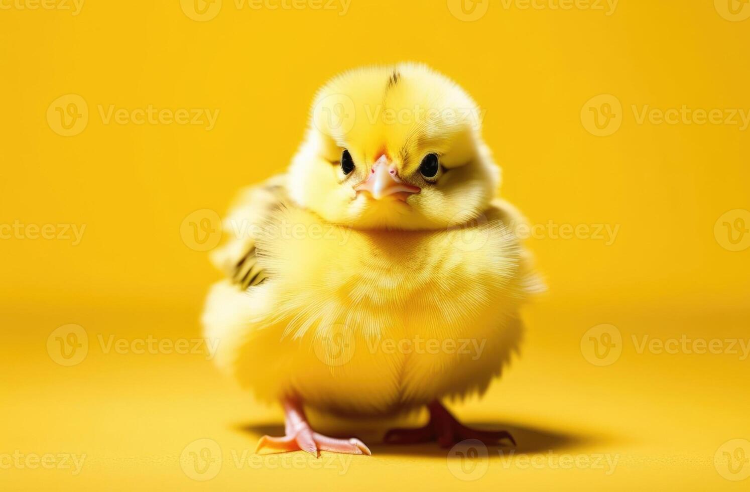 AI generated world bird day, Easter, little Easter chicken, funny yellow chick, poultry, yellow background photo