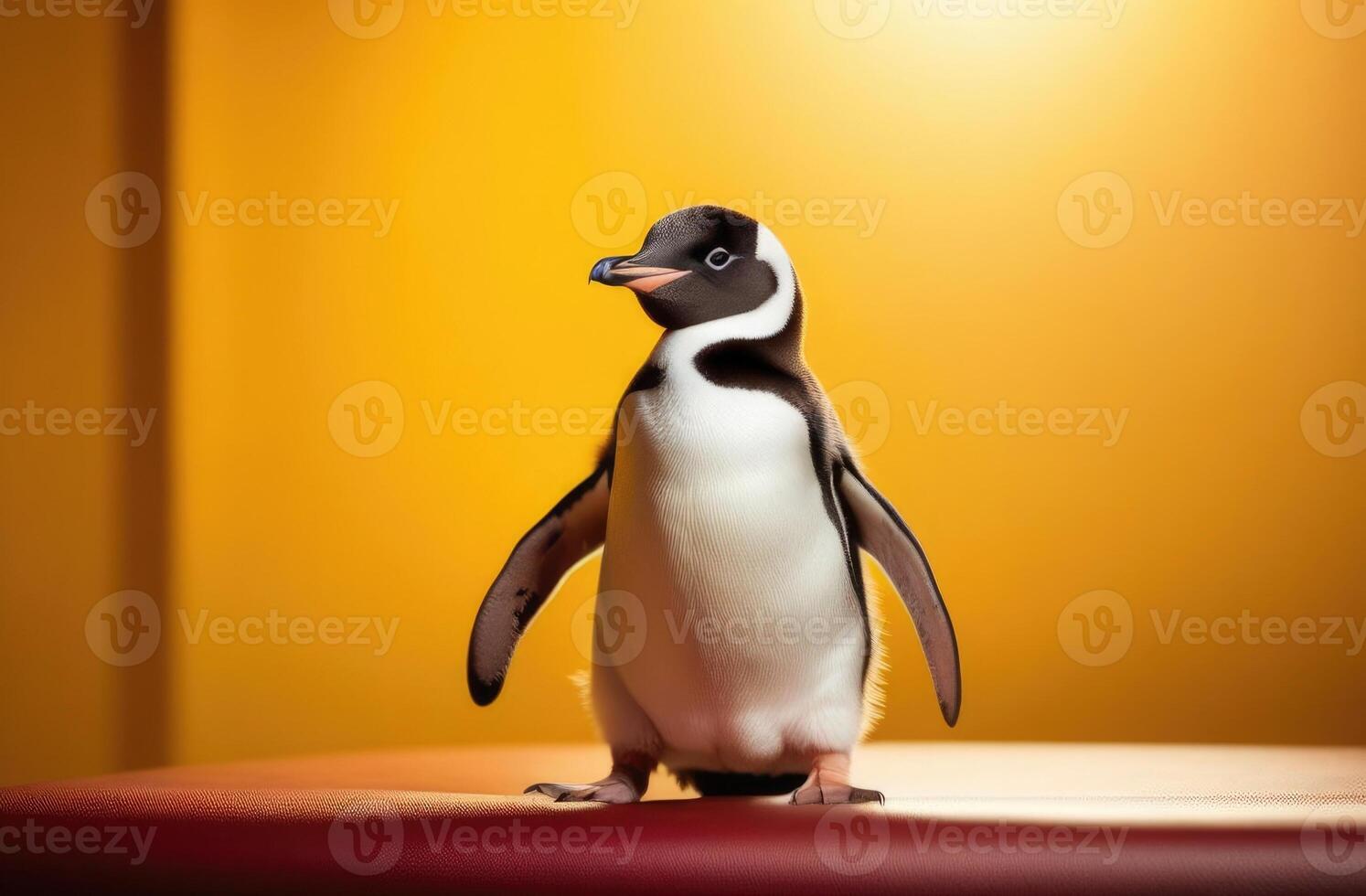 AI generated World Penguin Day, funny little penguin, yellow background photo