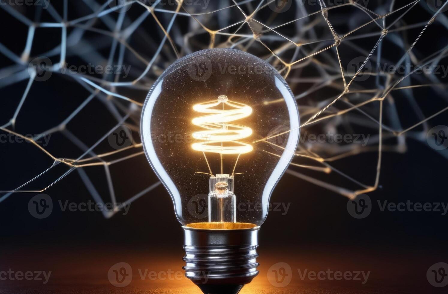 AI generated World Intellectual Property Day, world logic Day, hanging burning light bulb, idea search, knowledge acquisition, thinking and creative concept, energy crisis, neural connections photo