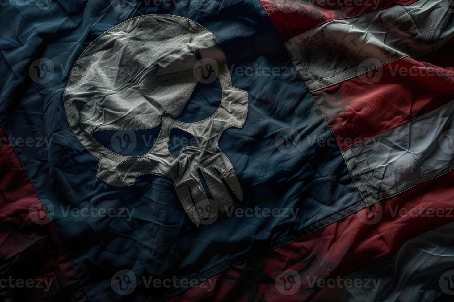 AI generated Punisher fabric texture flag close up background photo