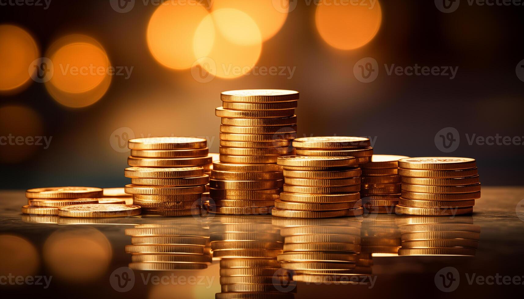 AI generated Golden coins stacked photo