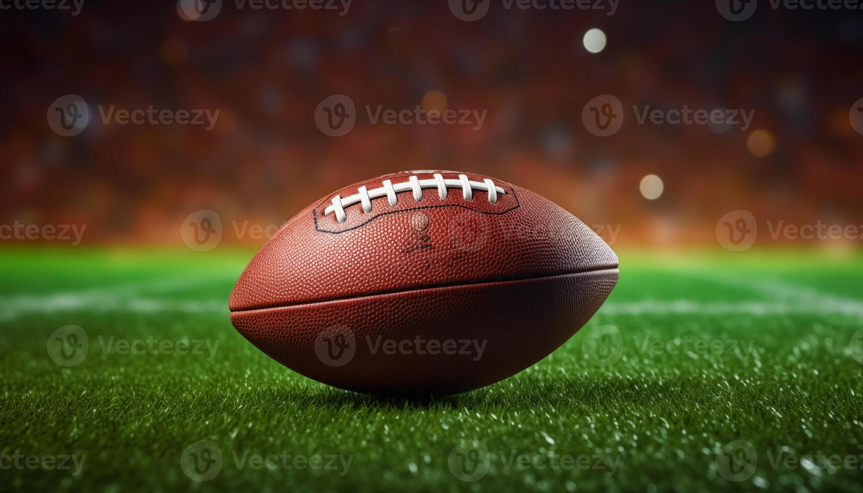 AI generated American football ball on green artificial stadium photo