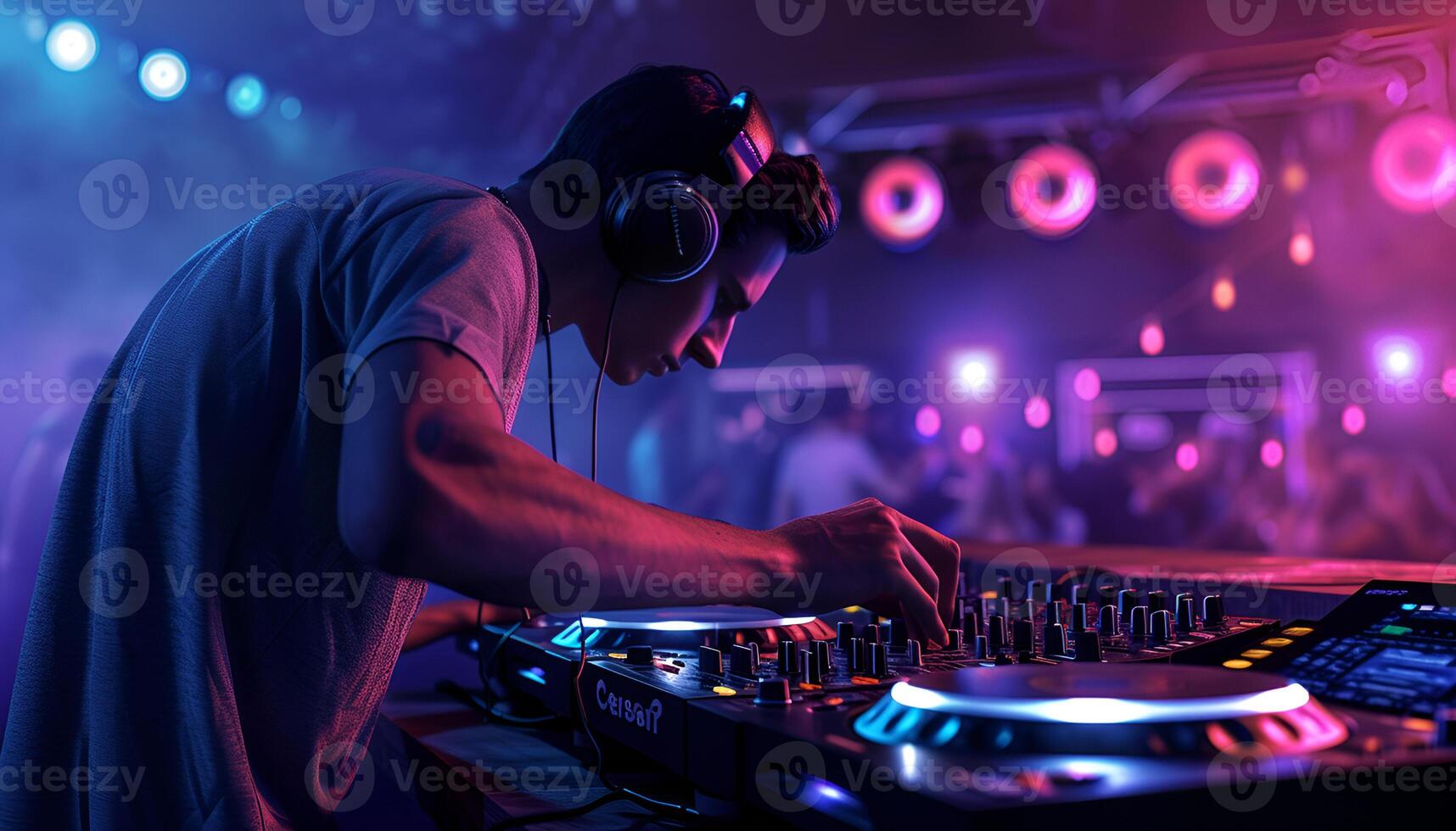 AI generated Dj Playing Electronic Music at Night Club Party photo