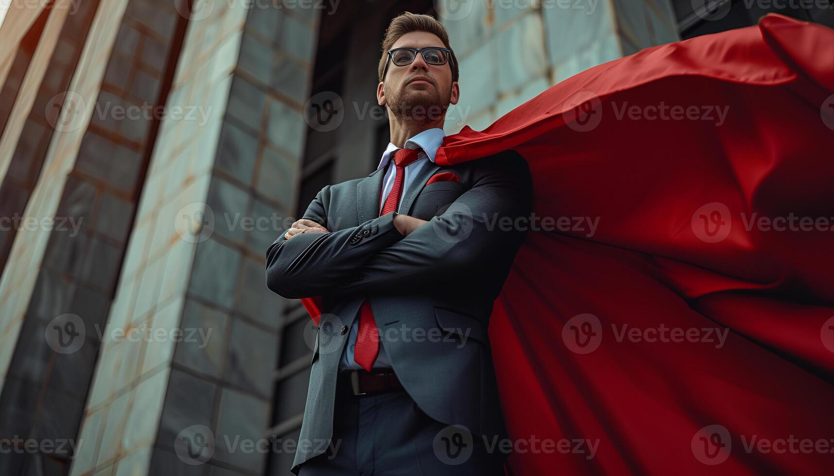 AI generated portrait of businessman in red cape photo