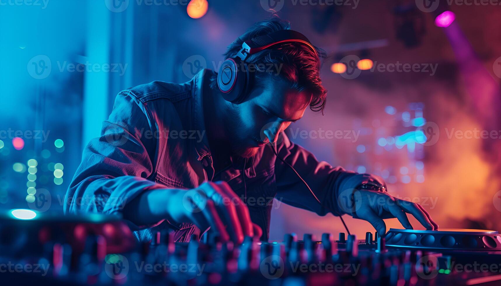 AI generated Dj Playing Electronic Music at Night Club Party photo