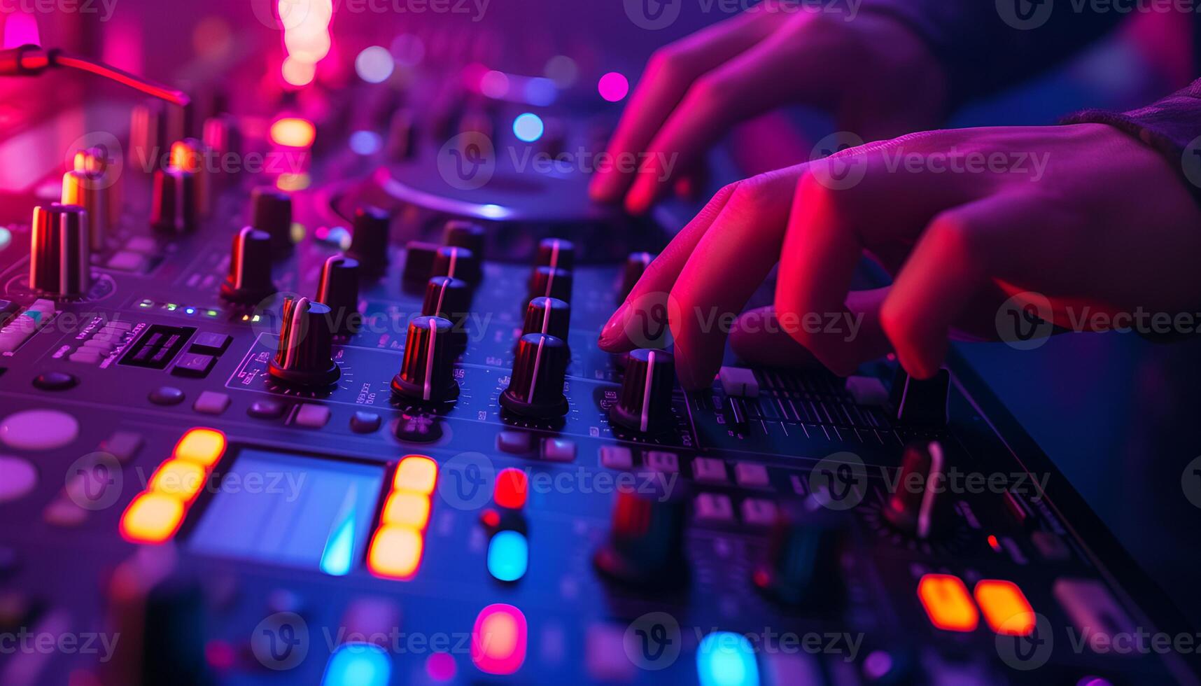 AI generated DJ Hands touching Buttons and Sliders Playing Electronic Music photo