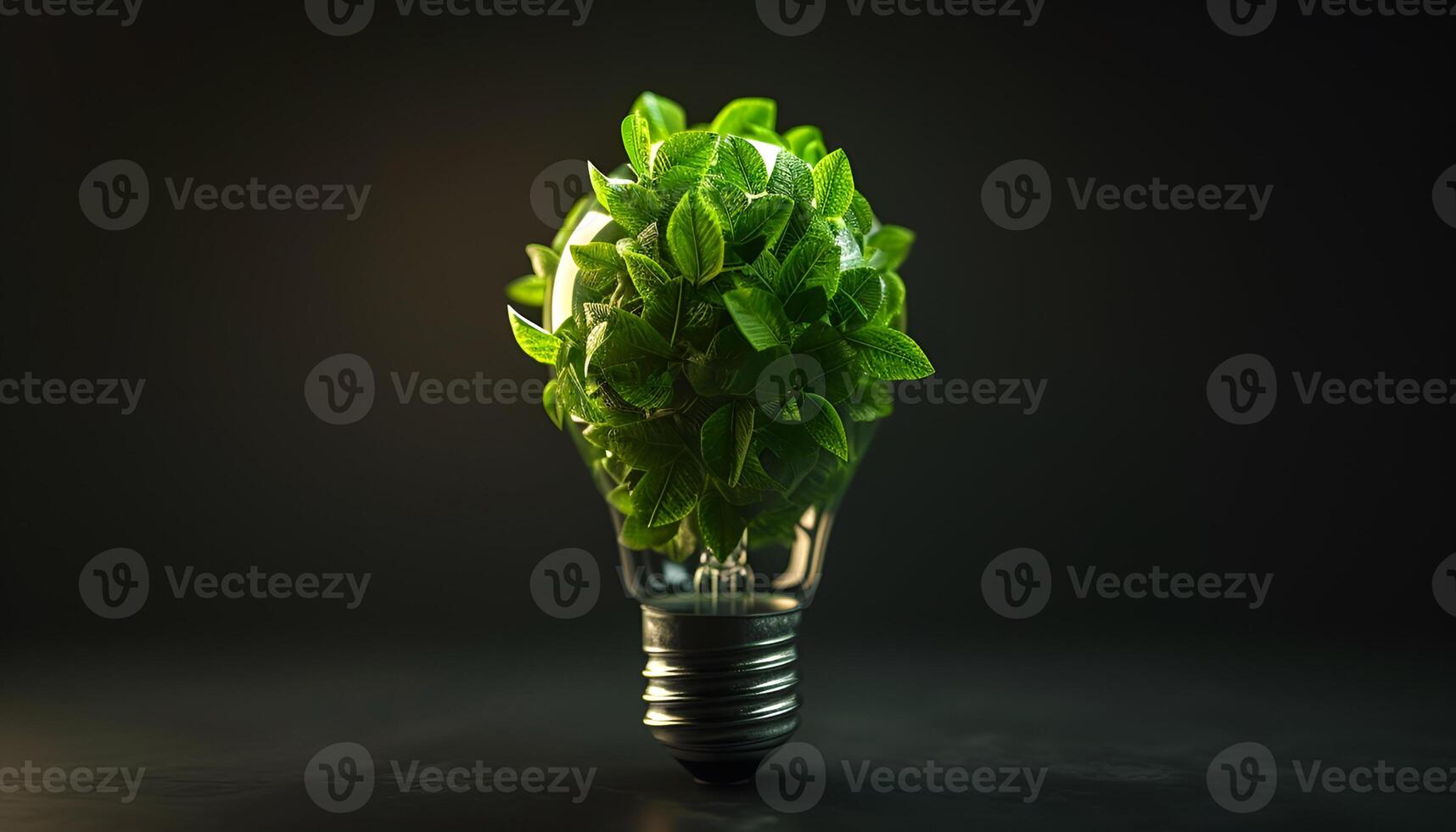 AI generated lightbulb full of green leaves photo