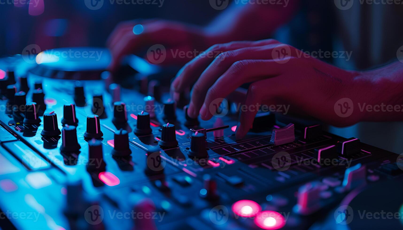 AI generated DJ Hands touching Buttons and Sliders Playing Electronic Music photo