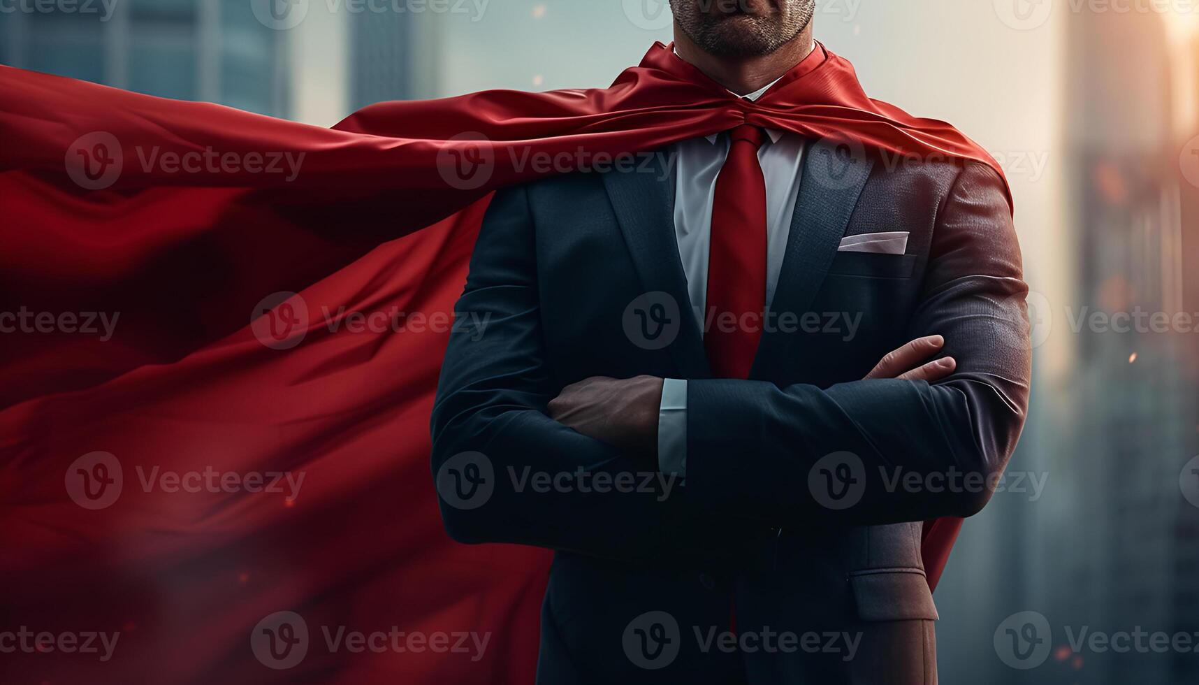 AI generated portrait of businessman in red cape photo