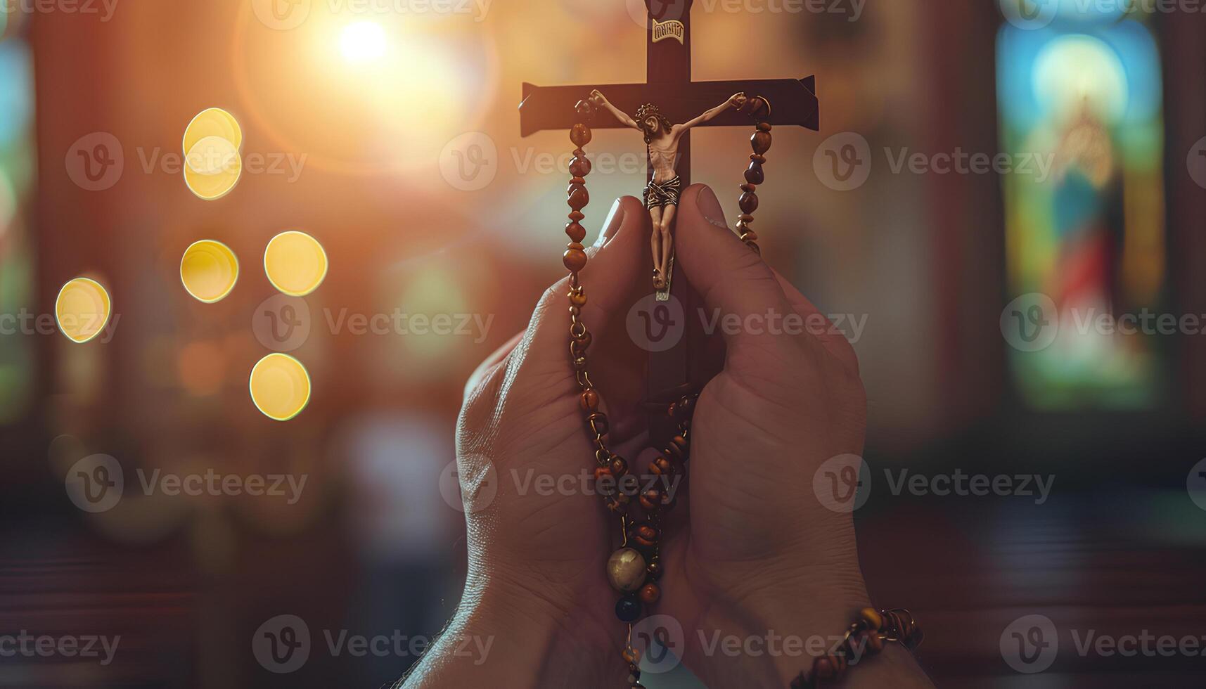 AI generated hands holding a rosary while praying photo