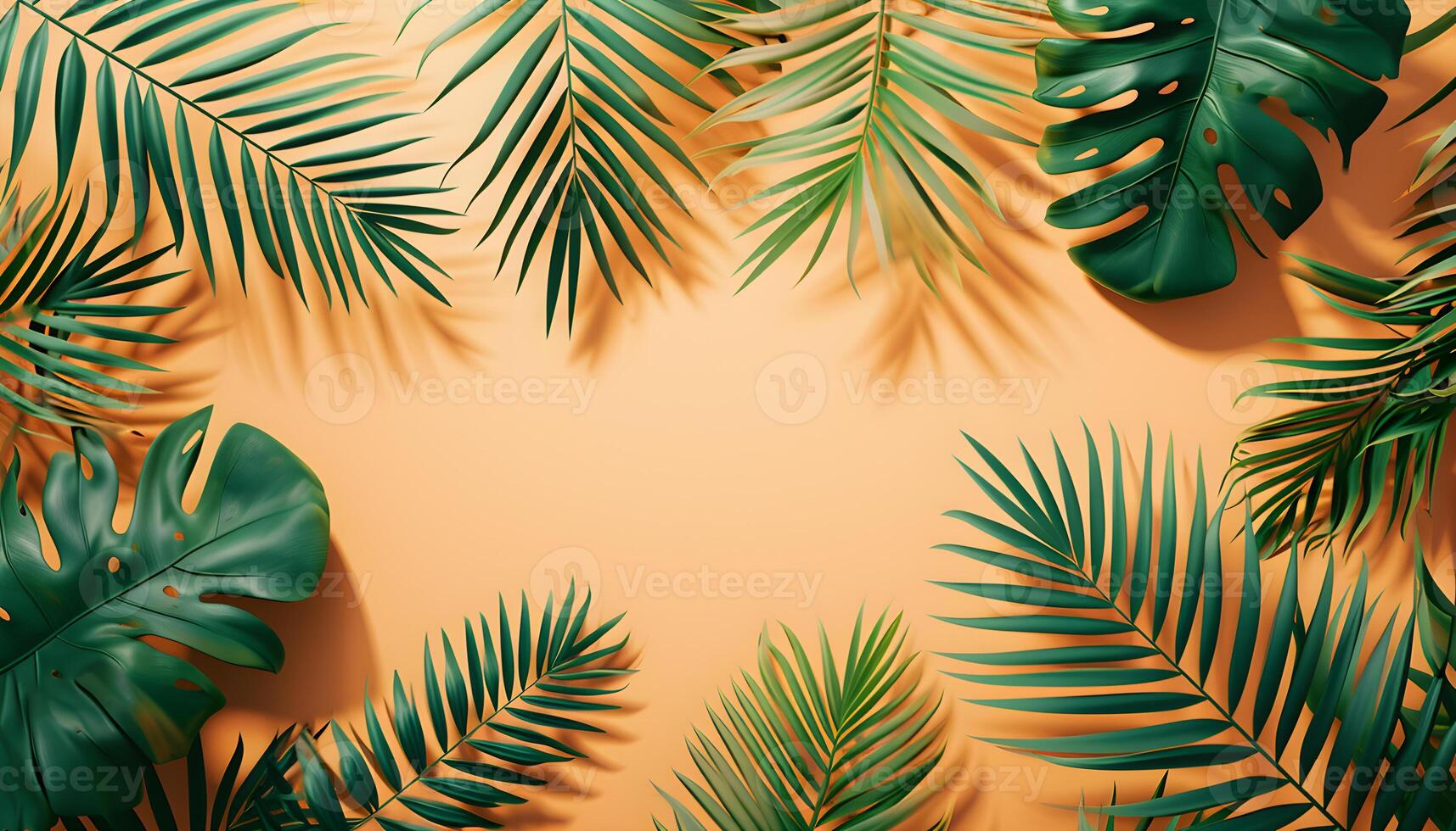 AI generated composition of summer background with Tropical palm tree leaf photo
