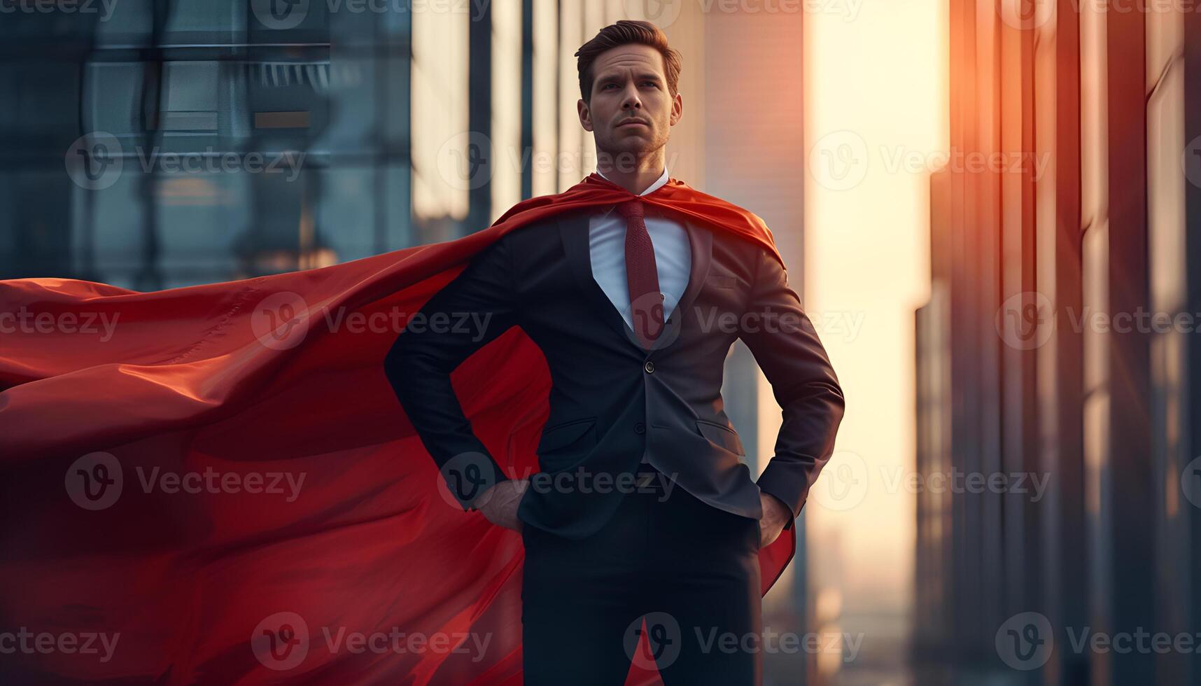 AI generated portrait of businessman in red cape photo