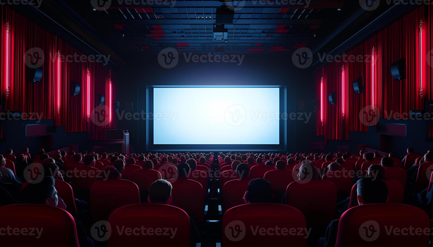 ai generado cine blanco amplio pantalla en el cine salón foto