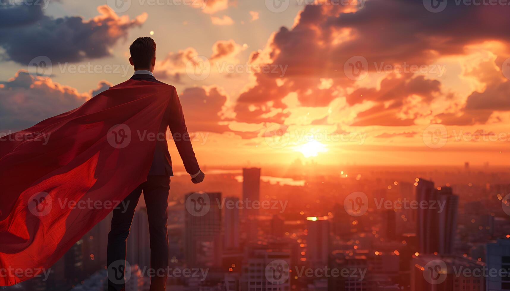 AI generated portrait of businessman in red cape photo