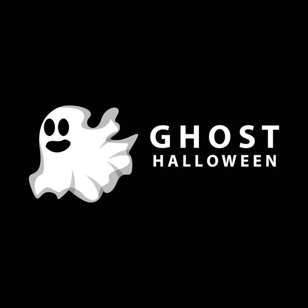 Spooky Ghost Logo, Simple Halloween Cartoon Devil Design Illustration Template Black Background vector