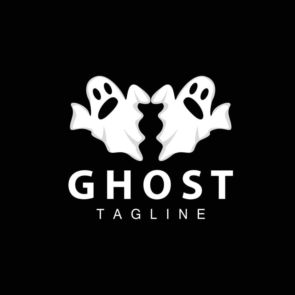 Spooky Ghost Logo, Simple Halloween Cartoon Devil Design Illustration Template Black Background vector