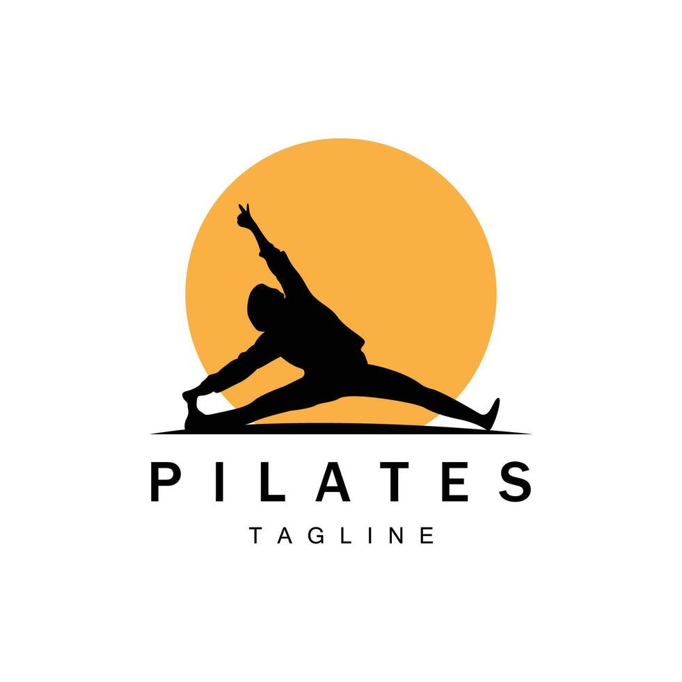 Pilates logo vector body poses gymnastics exercise yoga calm down template illustration