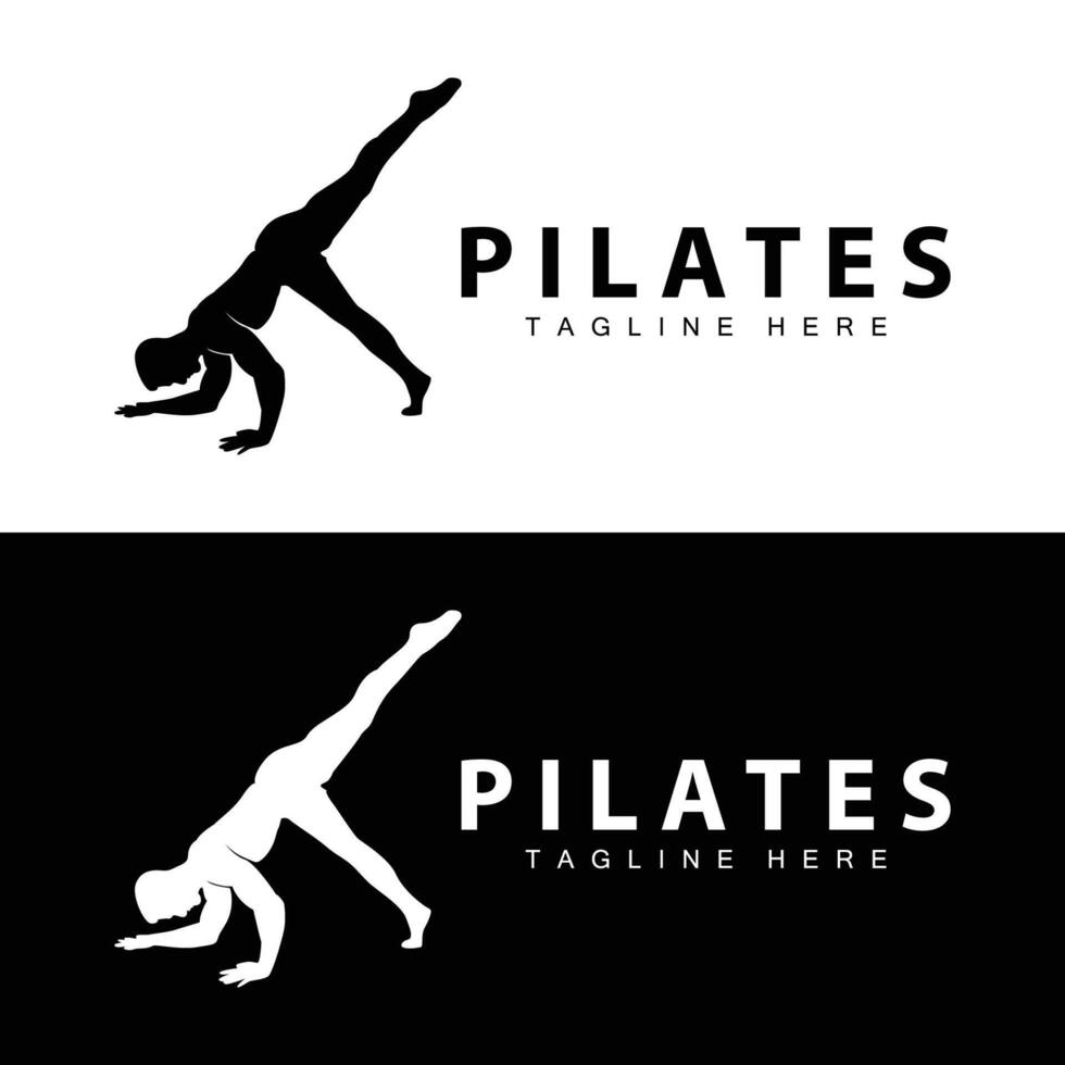Pilates logo vector body poses gymnastics exercise yoga calm down template illustration