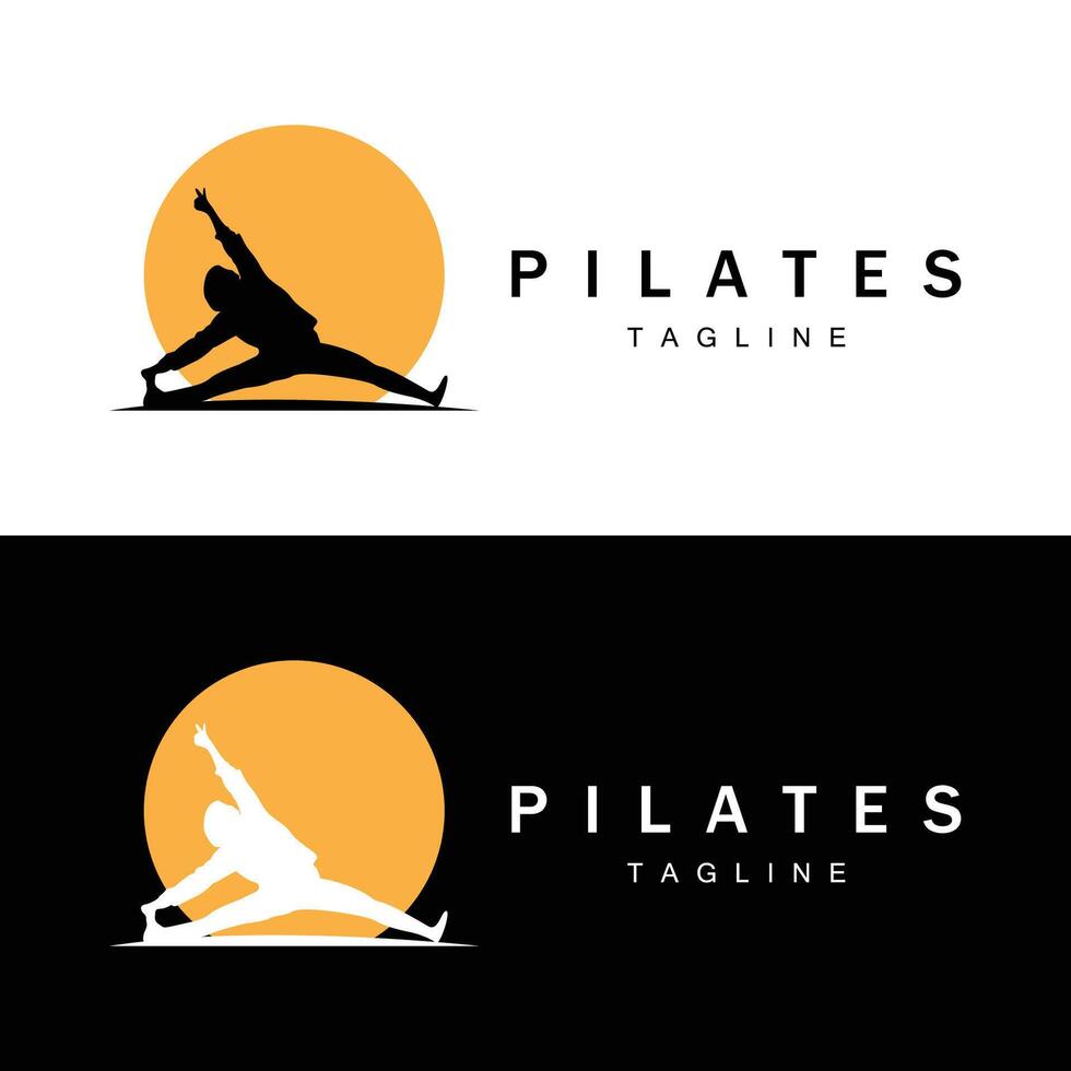 Pilates logo vector body poses gymnastics exercise yoga calm down template illustration