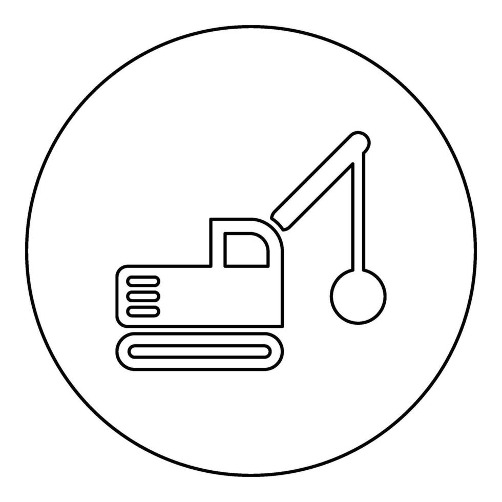 Building machine demolish wrecking ball crane truck icon in circle round black color vector illustration