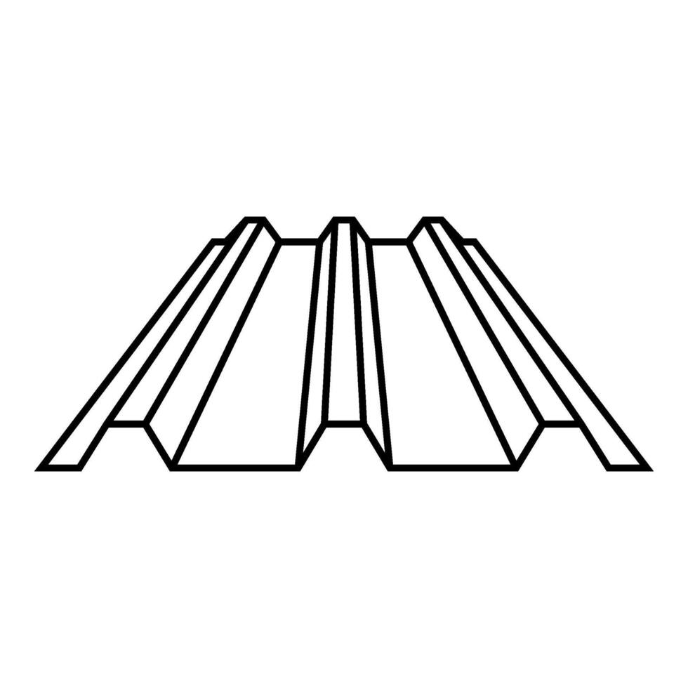 Roof metal rooftop steel profile sheets roofing concept ribbed corrugated metallic panel siding tile contour outline line icon black color vector illustration image thin flat style
