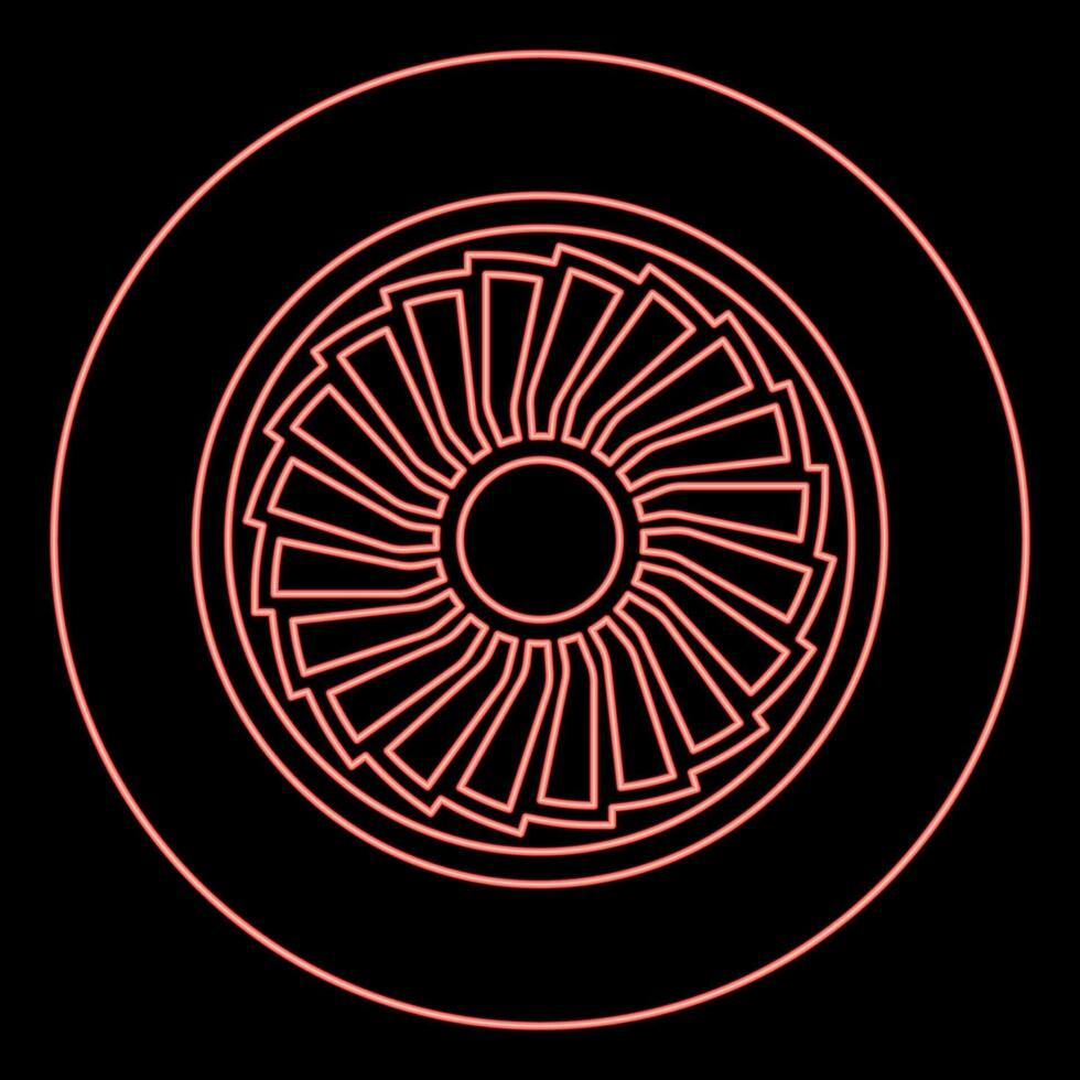 Neon turbine airplane turbomachine jet engine aircraft motor fan plane red color vector illustration image flat style