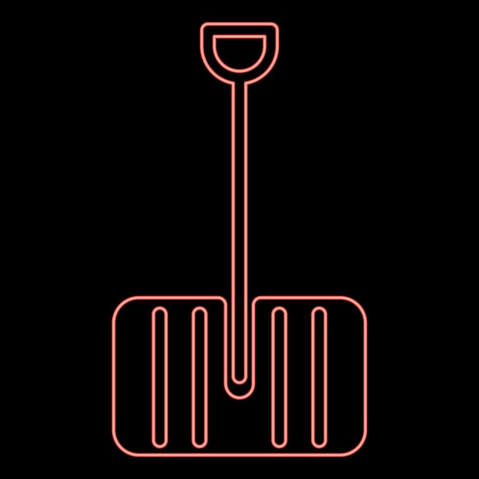 Neon winter snow shovel clearing red color vector illustration image flat style
