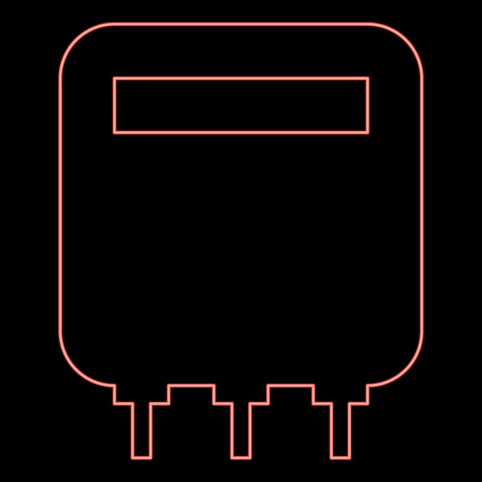 Neon electric meter home electricity power counts energy measuring consumption equipment red color vector illustration image flat style