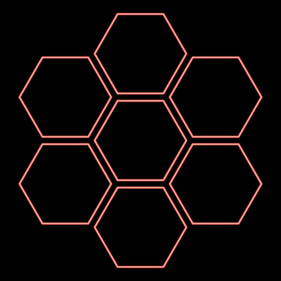 Neon hexagonal technology concept hexagon six items bee sota geometry six sided polygon red color vector illustration image flat style