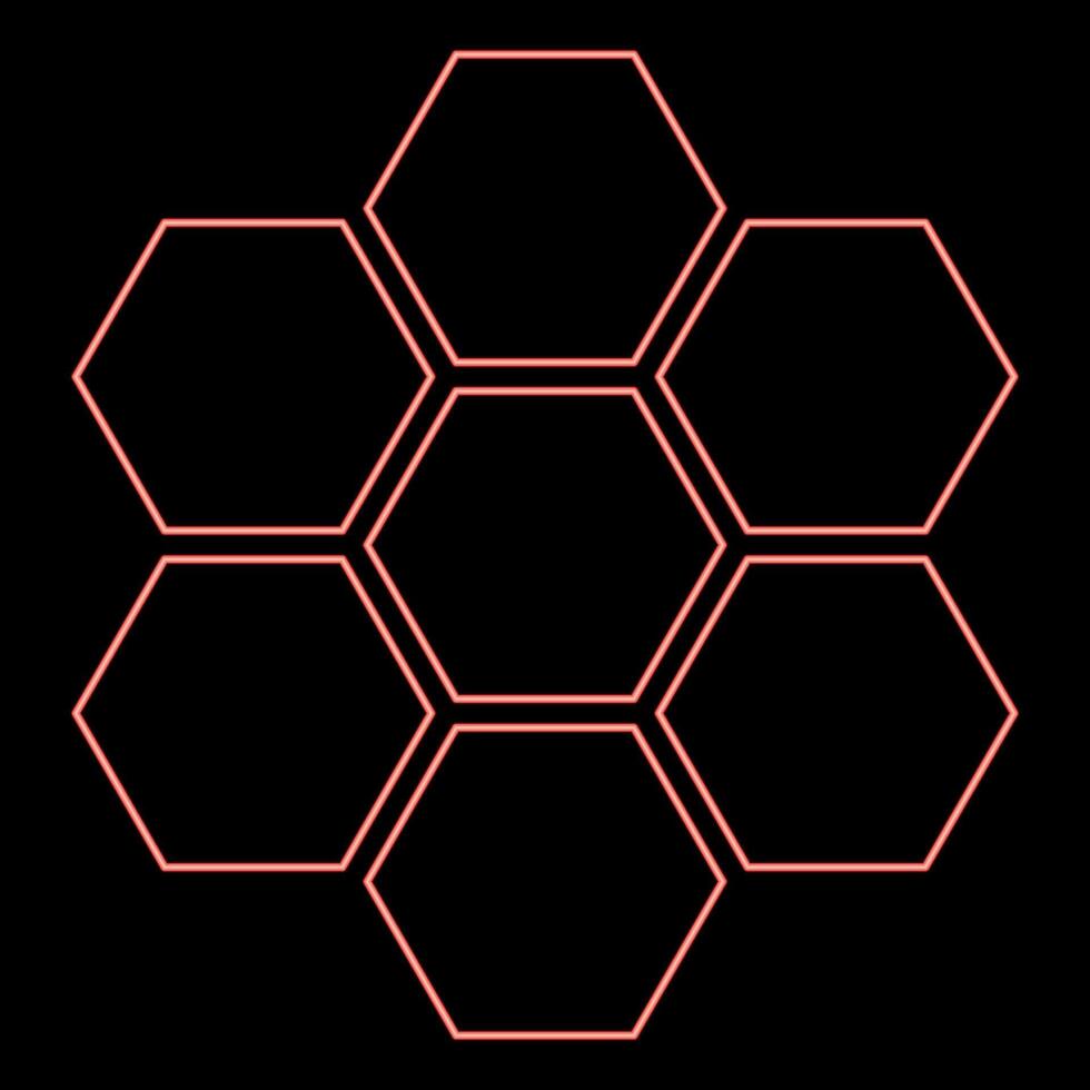 Neon hexagonal technology concept hexagon six items bee sota geometry six sided polygon red color vector illustration image flat style