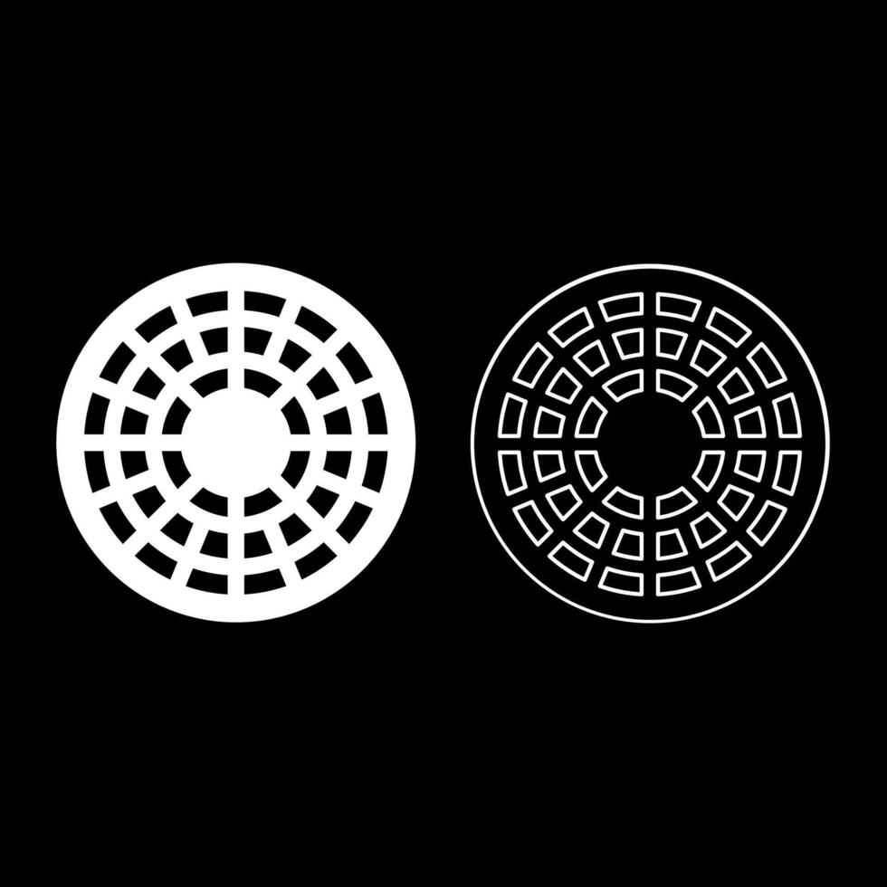 Sewer hatch manhole cover set icon white color vector illustration image solid fill outline contour line thin flat style