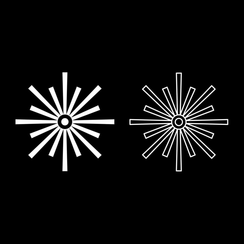Laser optic beam flash sparks linear ray lighting set icon white color vector illustration image solid fill outline contour line thin flat style