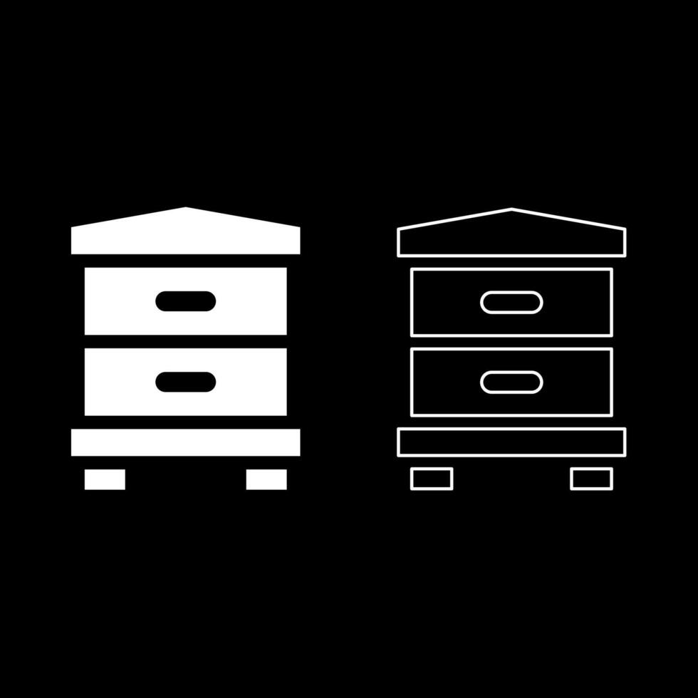Hive bee house beehive apiary apiculture concept set icon white color vector illustration image solid fill outline contour line thin flat style