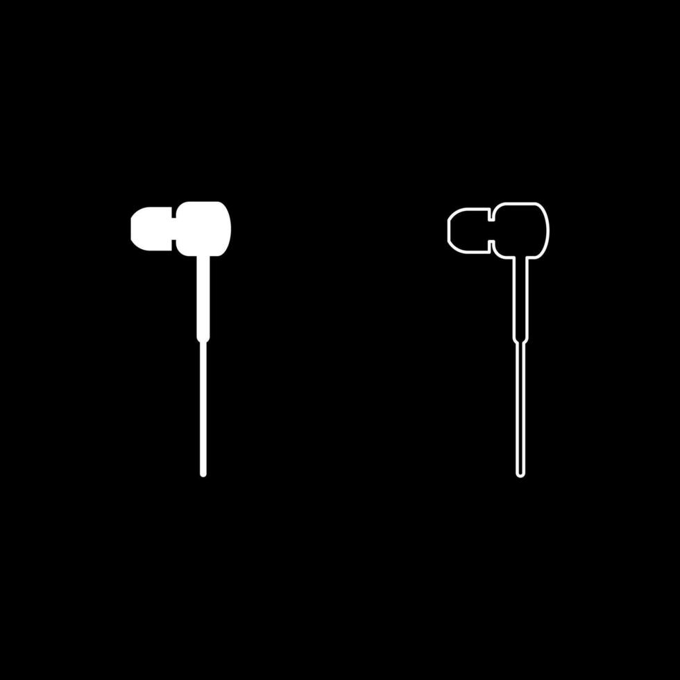 Vacuum headphones wired set icon white color vector illustration image solid fill outline contour line thin flat style