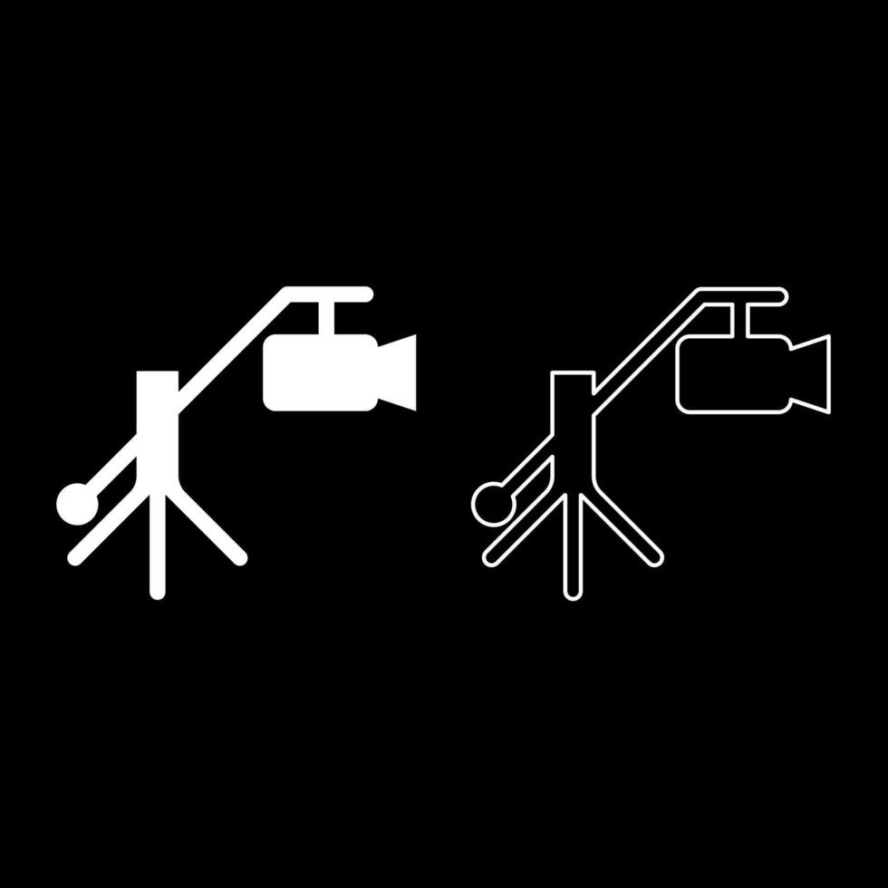 Camera crane video movie dv camcorder television set icon white color vector illustration image solid fill outline contour line thin flat style