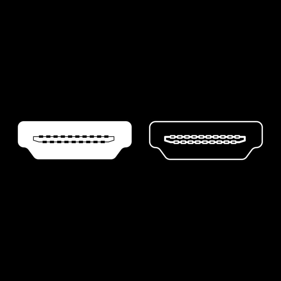 HDMI port socket set icon white color vector illustration image solid fill outline contour line thin flat style