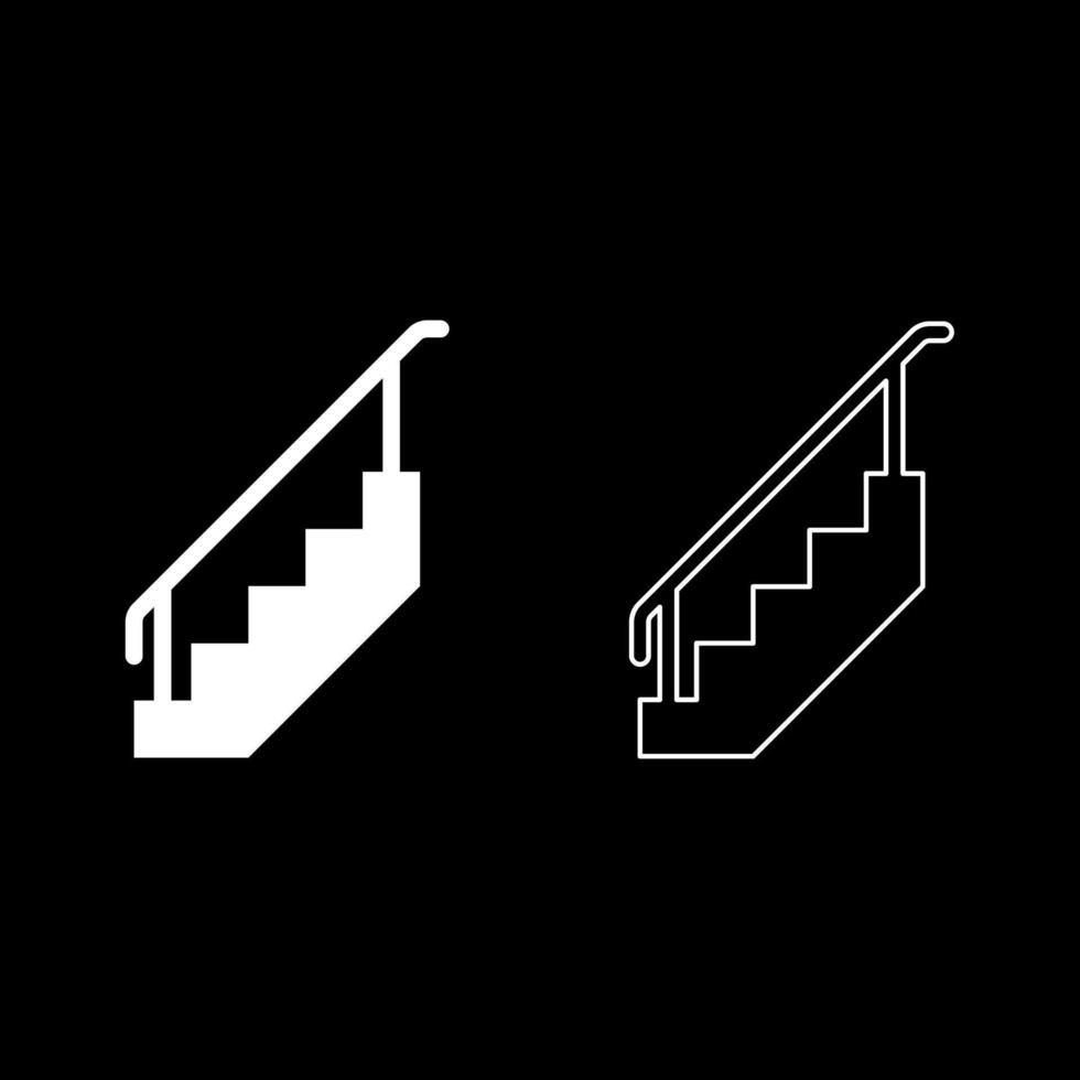 Staircase with railings stairs with handrail ladder fence stairway set icon white color vector illustration image solid fill outline contour line thin flat style