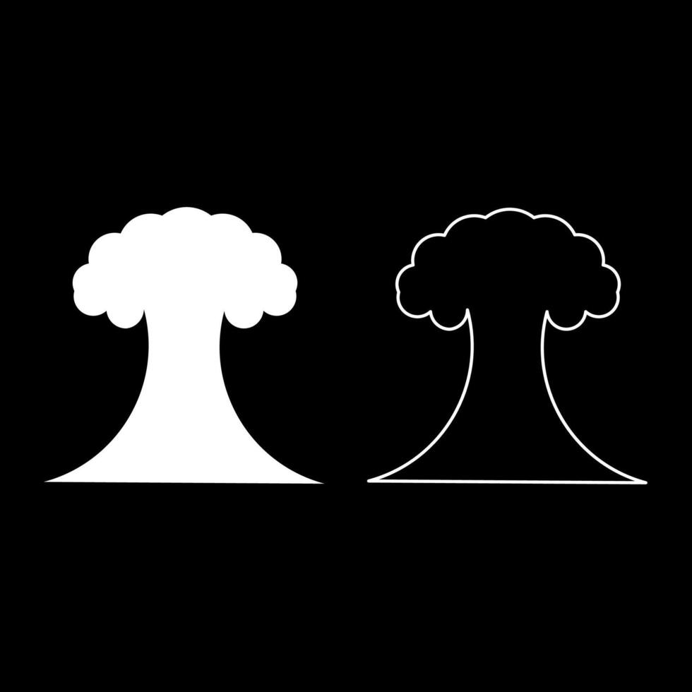Nuclear explosion burst mushroom explosive destruction set icon white color vector illustration image solid fill outline contour line thin flat style