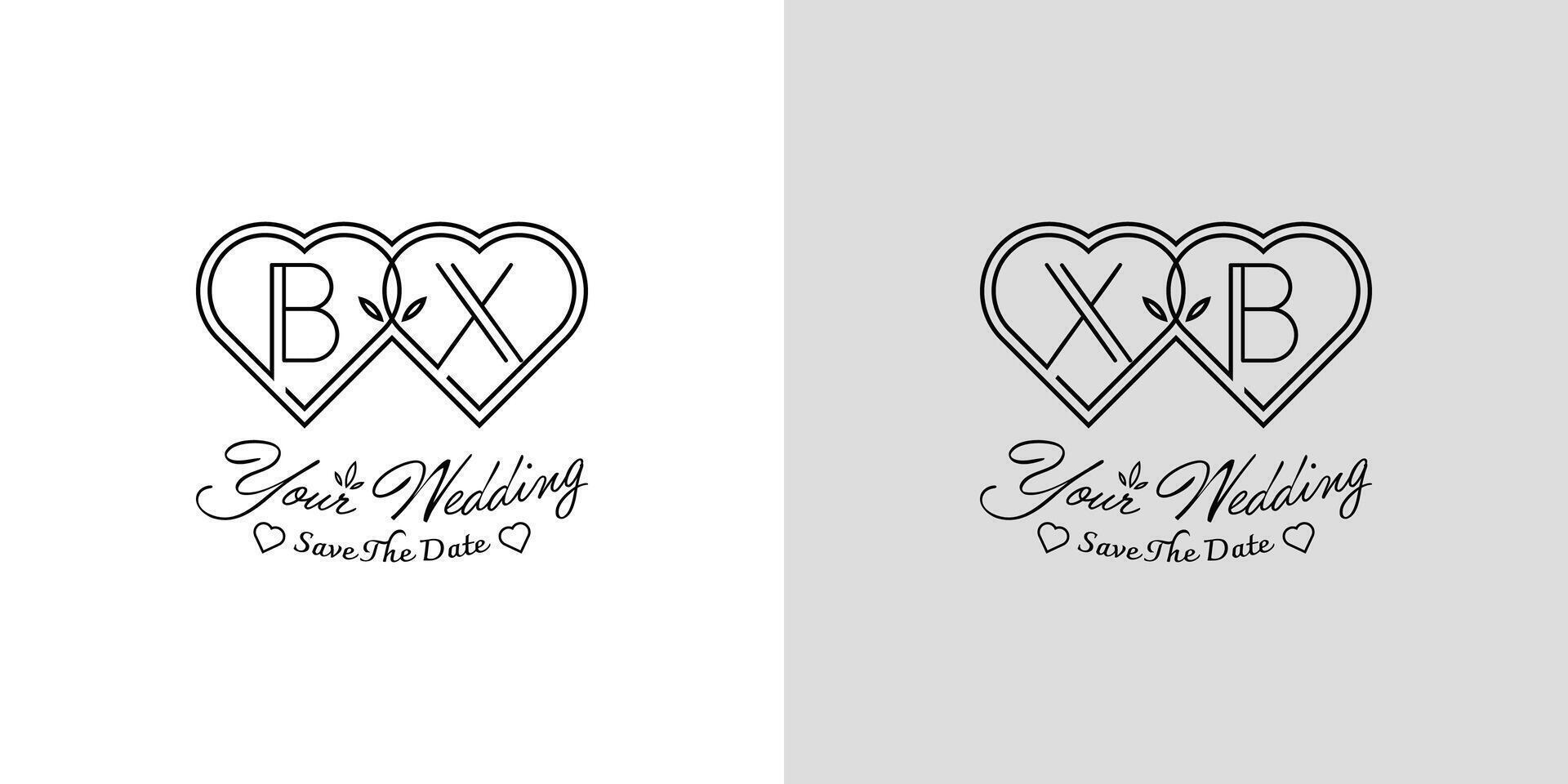 Letters BX and XB Wedding Love Logo, for couples with B and X initials vector