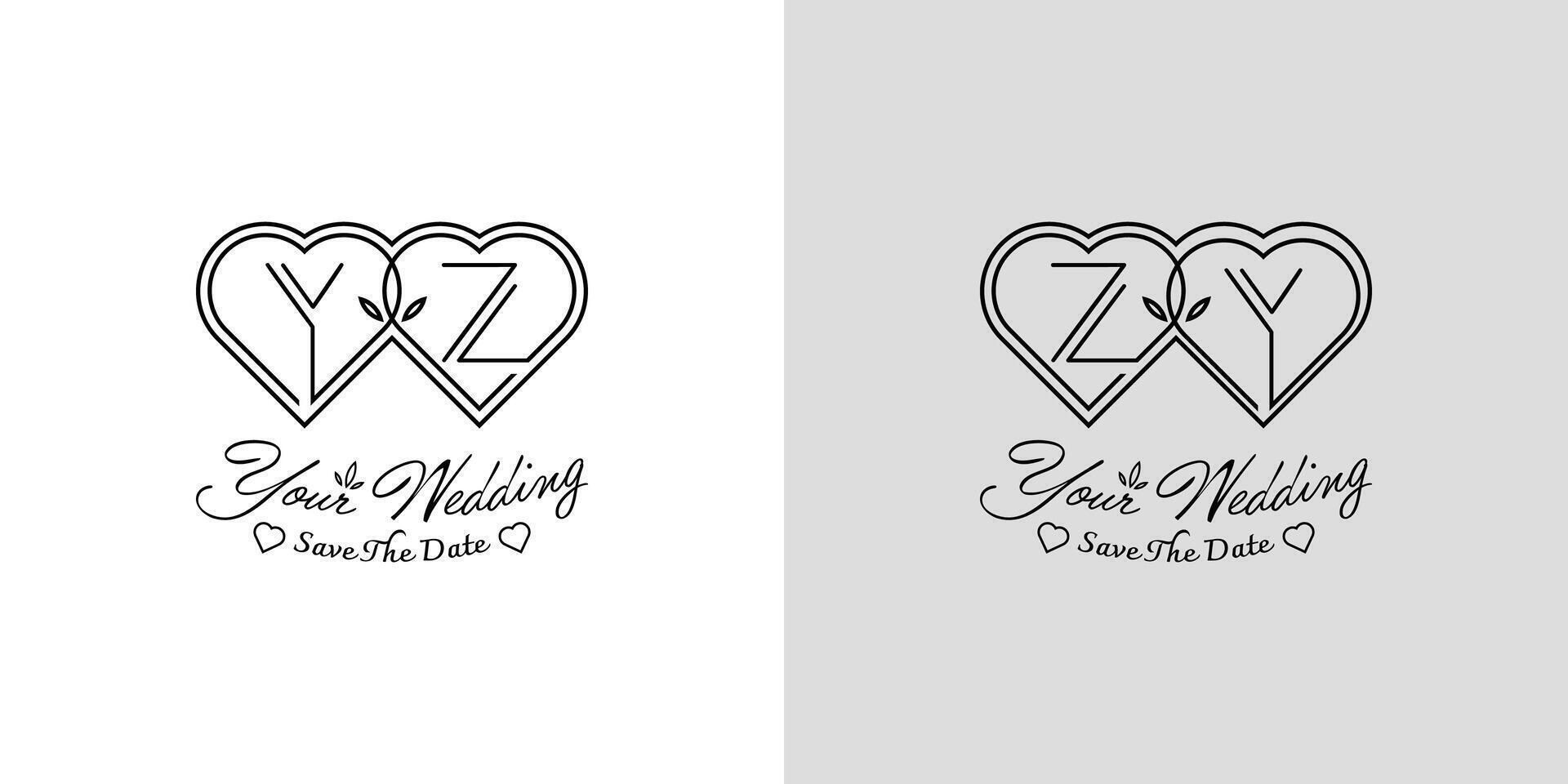 Letters YZ and ZY Wedding Love Logo, for couples with Y and Z initials vector