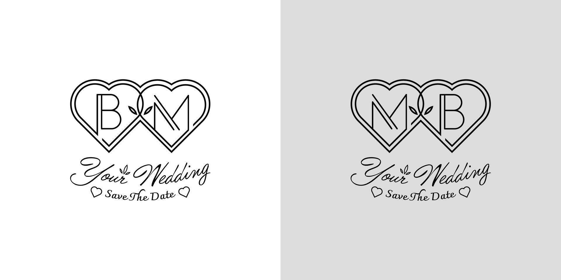 Letters BM and MB Wedding Love Logo, for couples with B and M initials vector