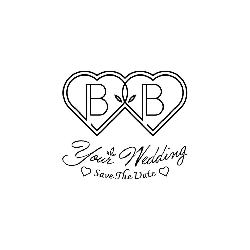 Letters BB Wedding Love Logo, for couples with B and B initials vector