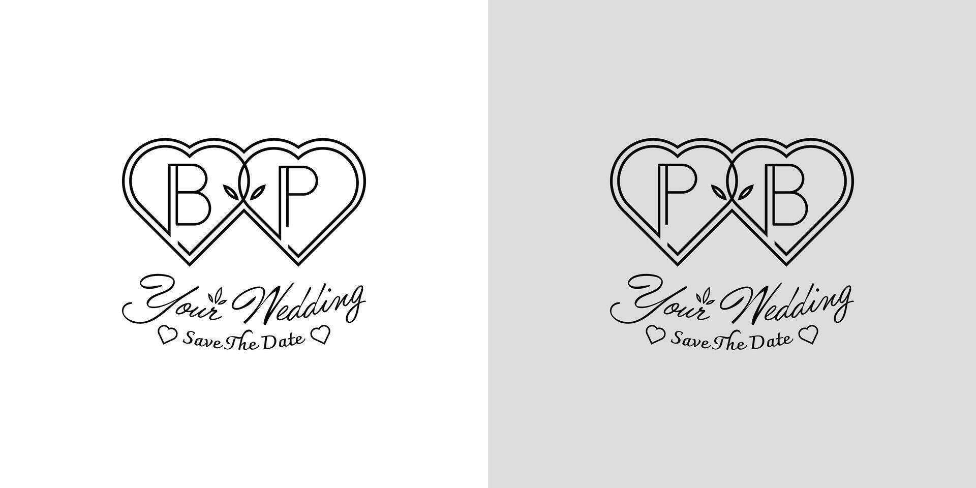 Letters BP and PB Wedding Love Logo, for couples with B and P initials vector