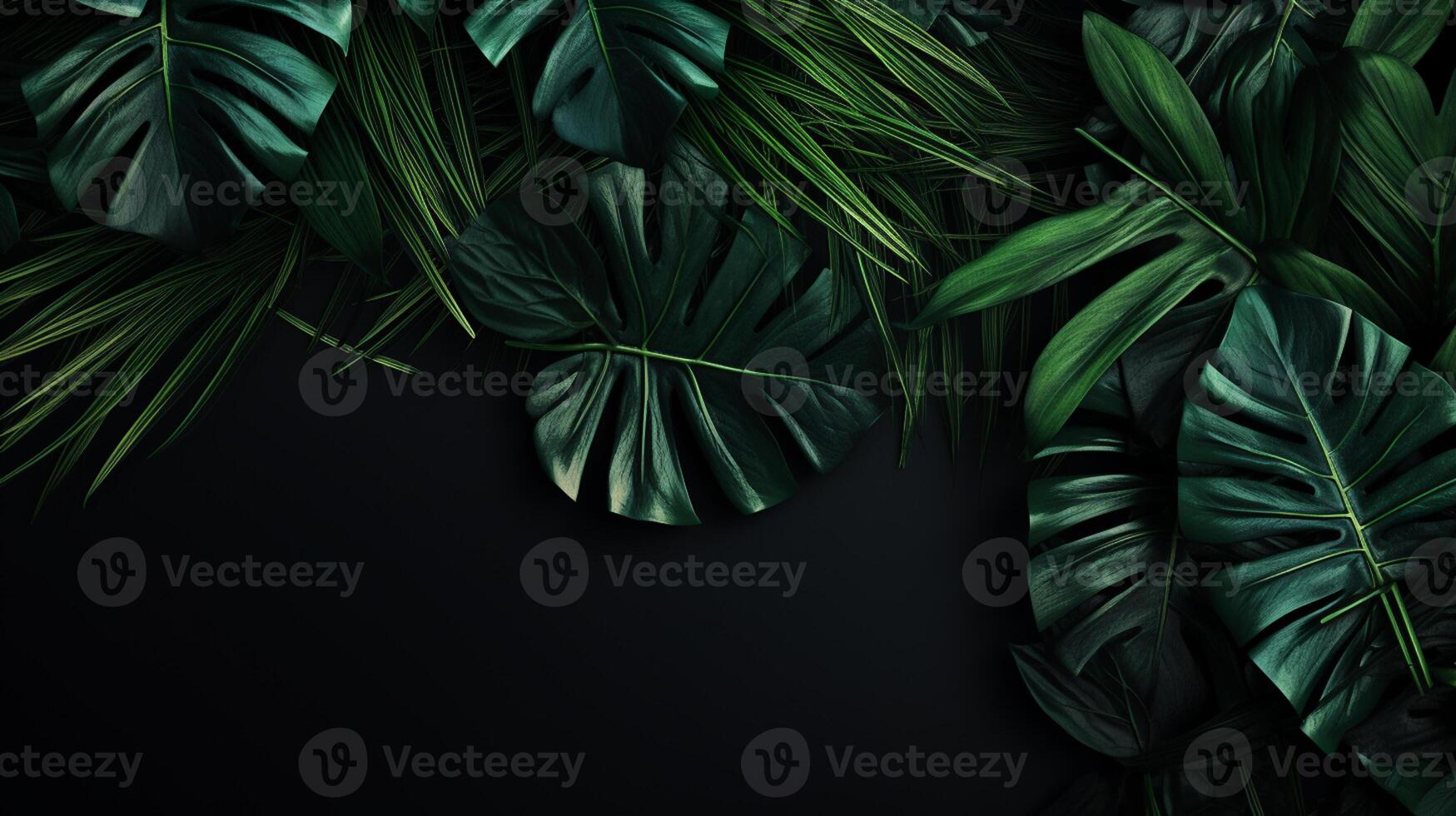 AI Generated Closeup tropical green leaf nature in the garden, digital painting artwork photo